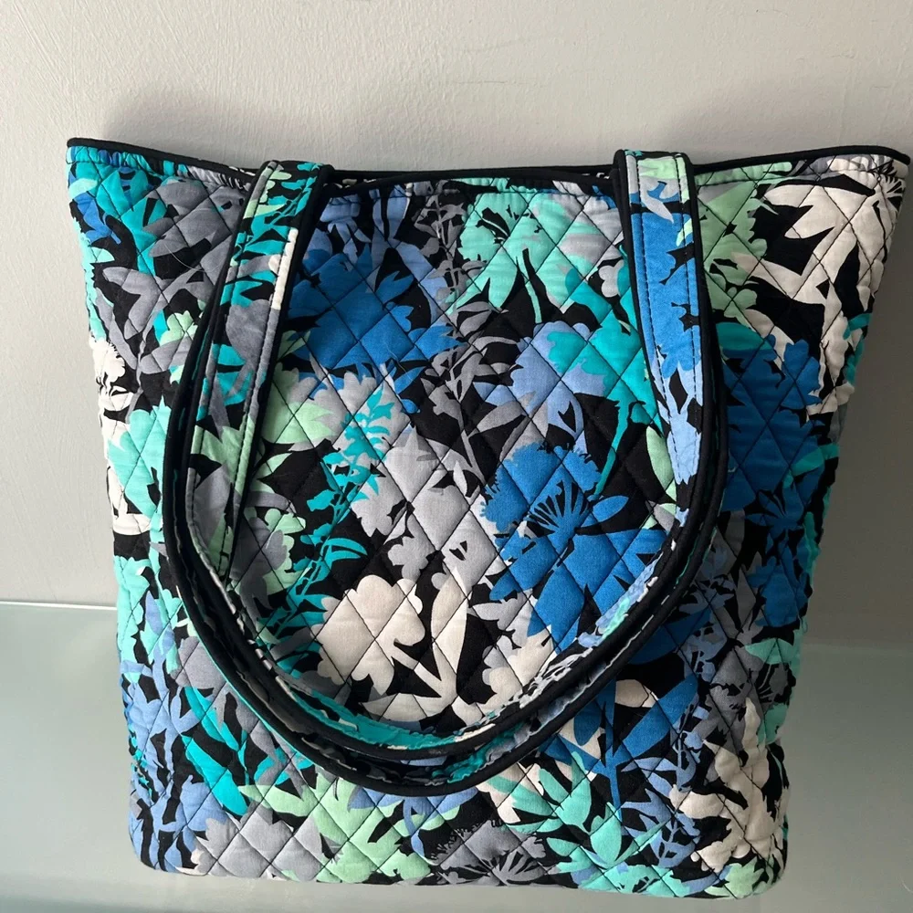 Vera Bradley Floral Quilted Tote Bag - Blue and Black